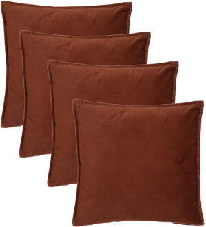 Atmosphera Bank/sierkussens huiskamer Sophia - 4x stuks - 52 x 52 cm - Terracotta - polyester - met rits
