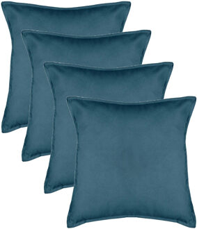 Atmosphera Bank/sierkussens huiskamer Sophia - 4x stuks - 53 x 53 cm - Blauw - polyester - met rits