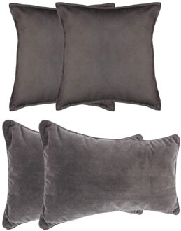 Atmosphera Bank/sierkussens huiskamer Sophia - set 4x stuks - Donkergrijs - polyester - met rits - 2 formaten