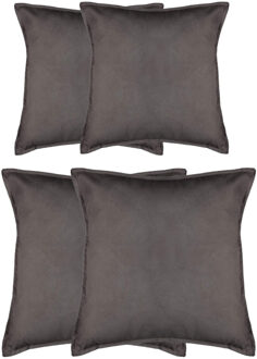 Atmosphera Bank/sierkussens huiskamer Sophia - set 4x stuks - Donkergrijs - polyester - met rits - 2 formaten