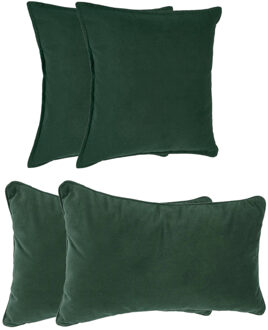 Atmosphera Bank/sierkussens huiskamer Sophia - set 4x stuks - Donkergroen - polyester - met rits - 2 formaten