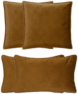 Atmosphera Bank/sierkussens huiskamer Sophia - set 4x stuks - Goud/bruin - polyester - met rits - 2 formaten