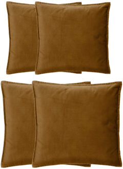 Atmosphera Bank/sierkussens huiskamer Sophia - set 4x stuks - Goud/bruin - polyester - met rits - In 2 formaten
