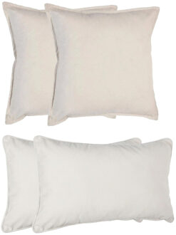 Atmosphera Bank/sierkussens huiskamer Sophia - set 4x stuks - Ivoor wit - polyester - met rits - 2 formaten