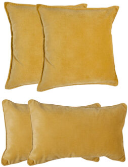 Atmosphera Bank/sierkussens huiskamer Sophia - set 4x stuks - Okergeel - polyester - met rits - In 2 formaten