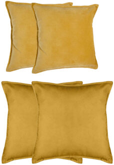 Atmosphera Bank/sierkussens huiskamer Sophia - set 4x stuks - Okergeel - polyester - met rits - In 2 formaten