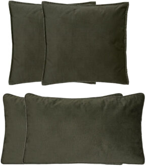 Atmosphera Bank/sierkussens huiskamer Sophia - set 4x stuks - Olijfgroen - polyester - met rits - 2 formaten
