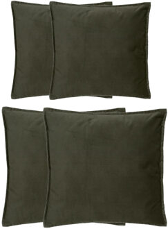 Atmosphera Bank/sierkussens huiskamer Sophia - set 4x stuks - Olijfgroen - polyester - met rits - In 2 formaten