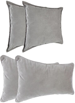 Atmosphera Bank/sierkussens huiskamer Sophia - set 4x stuks - Zilvergrijs - polyester - met rits - 2 formaten