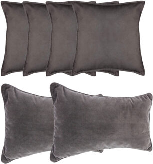 Atmosphera Bank/sierkussens huiskamer Sophia - set 6x stuks - Donkergrijs - polyester - met rits -2 formaten