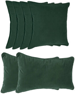 Atmosphera Bank/sierkussens huiskamer Sophia - set 6x stuks - Donkergroen - polyester - met rits - 2 formaten