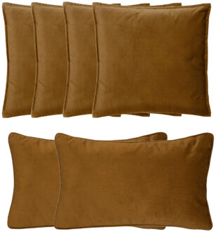 Atmosphera Bank/sierkussens huiskamer Sophia - set 6x stuks - Goud/bruin - polyester - met rits - 2 formaten