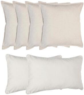 Atmosphera Bank/sierkussens huiskamer Sophia - set 6x stuks - Ivoor wit - polyester - met rits - 2 formaten