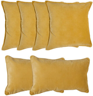 Atmosphera Bank/sierkussens huiskamer Sophia - set 6x stuks - Okergeel - polyester - met rits - In 2 formaten