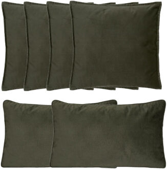 Atmosphera Bank/sierkussens huiskamer Sophia - set 6x stuks - Olijfgroen - polyester - met rits - 2 formaten