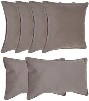 Atmosphera Bank/sierkussens huiskamer Sophia - set 6x stuks - Taupe/beige - polyester - met rits - 2 formaten