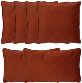 Atmosphera Bank/sierkussens huiskamer Sophia - set 6x stuks - Terracotta - polyester - met rits - 2 formaten