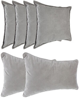 Atmosphera Bank/sierkussens huiskamer Sophia - set 6x stuks - Zilvergrijs - polyester - met rits - 2 formaten