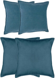 Atmosphera Bank/sierkussens Sophia - set 4x - Blauw - polyester - met rits - In 2 formaten - Sierkussens