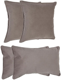 Atmosphera Bank/sierkussens Sophia - set 4x - Taupe/beige - polyester - met rits - In 2 formaten - Sierkussens