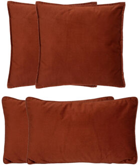 Atmosphera Bank/sierkussens Sophia - set 4x - Terracotta - polyester - met rits - In 2 formaten - Sierkussens Bruin