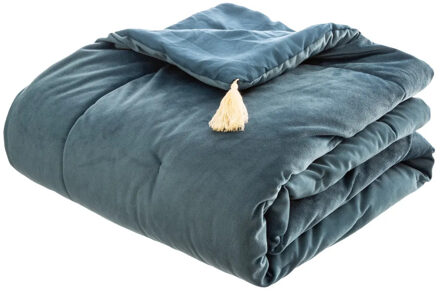 Atmosphera Bedsprei deken Sonia - fluweel blauw - 80 x 180 cm - polyester - extra dik