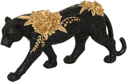 Atmosphera Beeldje Panter rozen - 40 cm - polyresin - zwart / goud - decoratie dieren beeld