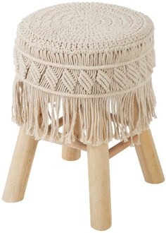 Atmosphera Bijzet krukje model Macrame - naturel - dennenhout - D32 x H42 cm - Meubels - Zitten
