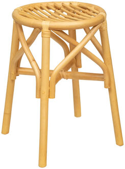 Atmosphera Bijzet krukje model Rotan - naturel - palmenhout - D31 x H45 cm - Meubels - Zitten