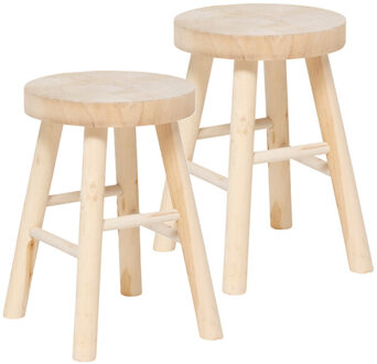 Atmosphera Bijzet krukje model Woody - 2x - lichtbruin - pauwlowna hout - D28 x H41 cm - bijzettafeltje