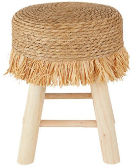 Atmosphera Bijzet krukje model Yucatan - beige - hout - D30 x H40 cm - Meubels - Zitten