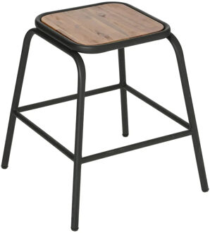 Atmosphera Bijzet krukje/stoel - metaal/acacia hout - 42 x 42 x 46 cm - Stapelbaar