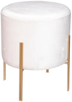 Atmosphera Bijzet krukje/zit kruk Verona - metaal/fluweel stof - ivoor wit/goud - D33 x H40 cm - Krukjes