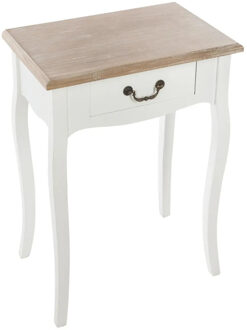 Atmosphera Bijzettafel/nachtkastje Palace - wit/naturel - MDF hout - 1 lade - 47 x 30 x 66 cm