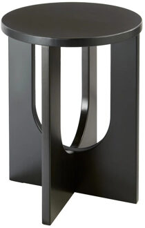 Atmosphera Bijzettafel/salontafel Bloom - zwart - MDF hout - rond - Planten verhoger