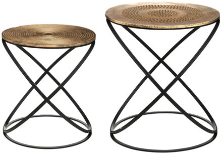 Atmosphera Bijzettafels set van 2x stuks - koper/zwart - metaal/mdf - H39 en H45 cm