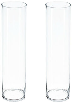 Atmosphera Bloemenvaas - 2x - Cilinder model - transparant - stevig glas - H50 x D15 cm