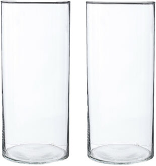 Atmosphera Bloemenvaas - 2x - cilinder vorm - transparant - glas - 13 x 30 cm