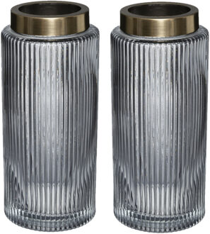 Atmosphera Bloemenvaas - 2x - Elegance - Cilinder vorm - grijs transparant - glas - H26 x D12 cm