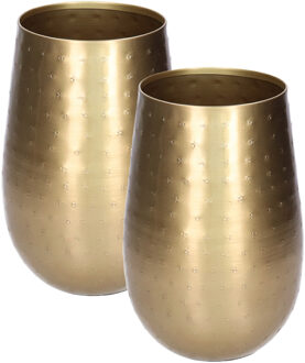 Atmosphera Bloemenvaas - 2x - metaal - metallic goud - 23 x 15 cm - decoratie - interieur
