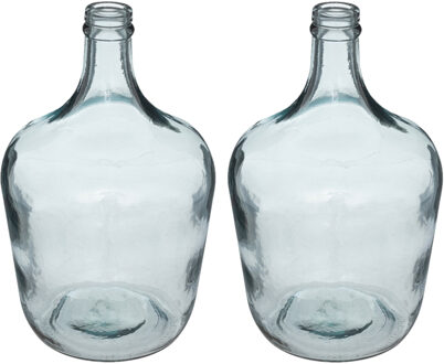 Atmosphera Bloemenvaas - 2x - Olijfolie Fles model - blauw transparant - glas - H30 x D18 cm
