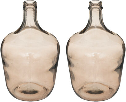 Atmosphera Bloemenvaas - 2x - Olijfolie Fles model - Smoke lichtgrijs transparant - glas - H30 x D18 cm