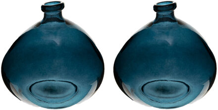 Atmosphera Bloemenvaas - 2x - Organische bol fles vorm - blauw transparant - glas - H22 x D21 cm