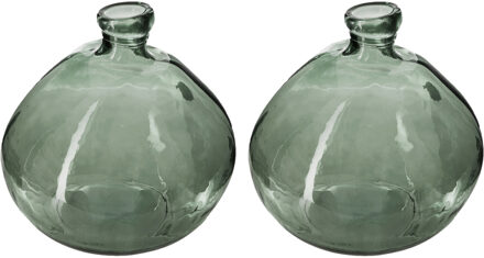 Atmosphera bloemenvaas - 2x - Organische bol fles vorm - groen transparant - glas - H22 x D21 cm - Vazen