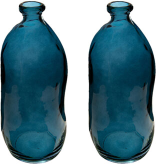 Atmosphera Bloemenvaas - 2x - Organische fles vorm - blauw transparant - glas - H36 x D15 cm