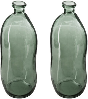 Atmosphera Bloemenvaas - 2x - Organische fles vorm - groen transparant - glas - H36 x D15 cm