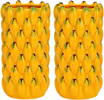 Atmosphera Bloemenvaas banaan - 2x - geel - D12 x H22 cm - keramiek - vaas