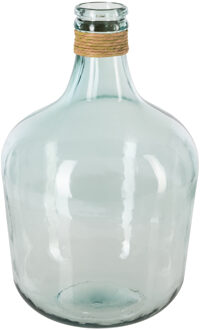Atmosphera bloemenvaas Fles model met rafia - transparant - glas - H42 x D27 cm