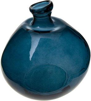 Atmosphera bloemenvaas Genua - Organische bol fles vorm - blauw transparant - glas - 33 x 32 cm