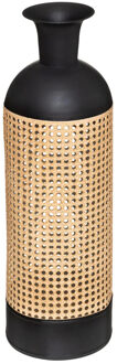Atmosphera Bloemenvaas Oriental - zwart/beige - gietijzer - D18 x H60 cm - flessenhals vaas